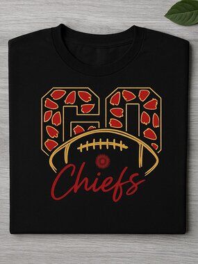 Black Football Team Spirit Graphic Tee Bold Red Gold Fan Shirt